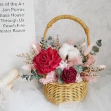 小型乾燥花提籃花【緋櫻】乾燥花盆花/開幕/生日/入厝