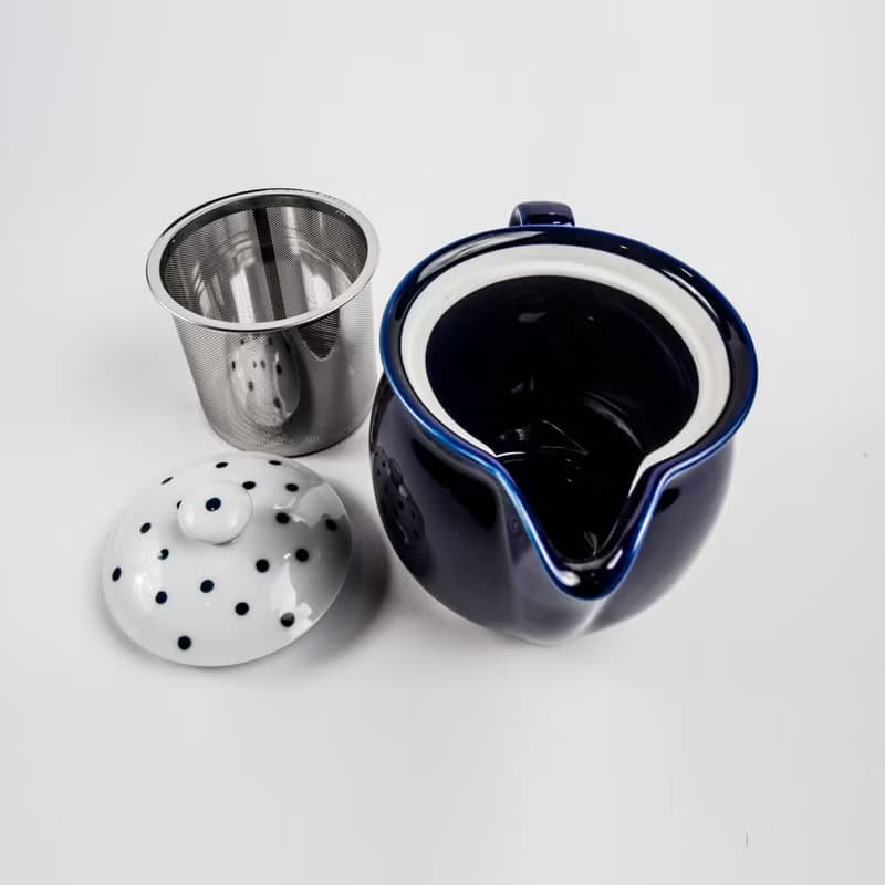 日本藍丸紋陶茶壺(indigo japan)-450ml