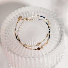 事業 x 珍珠 茶晶 黑髮晶 拉長石 【世界盡頭的戀人】雙層手鍊