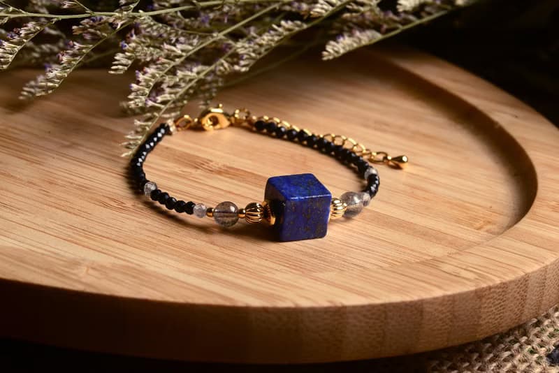 【神山晶礦】方塊青金鈦金拉長碧璽手串/青金/拉長/碧璽