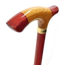 組木手元ステッキ 樫/欅/樫 レッド Red 天然木製一本杖