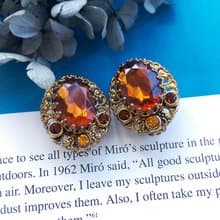 Vintage Jewelry 西洋古董飾品 西德製 琥珀色調 經典 夾式耳環