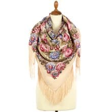 Pavlovo Posad Russian Shawl 100% Wool Scarf 125x125 cm Wrap Silk Fringe 1944-3