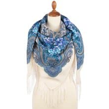 Pavlovo Posad Russian Shawl 100% Wool Scarf 125x125 cm Wrap Silk Fringe 1897-0
