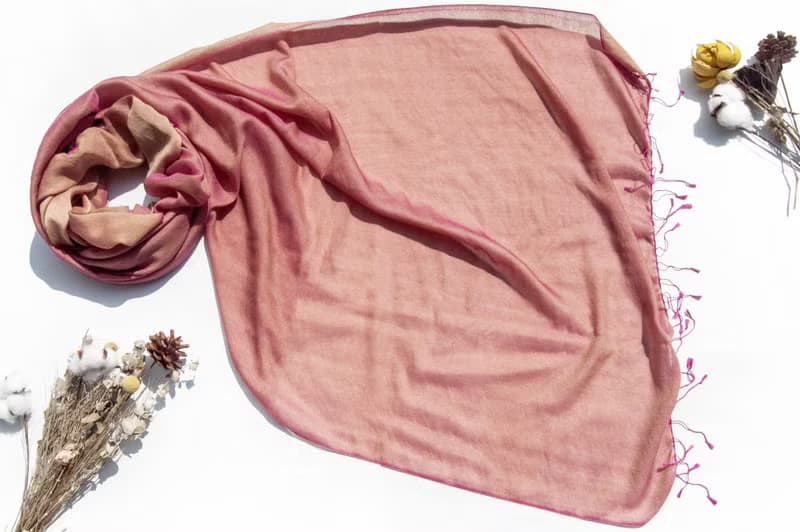 喀什米爾Cashmere 編織羊絨圍巾 羊毛真絲披巾 戒指絨披肩-雙色