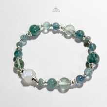 加勒比海月夜-月光石.藍晶石.螢石-純銀設計款手鍊