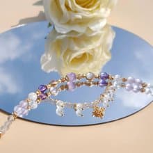 紫煙羅。薰衣草紫水晶 紫水晶 白水晶 14K包金 水晶礦石設計手鍊