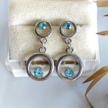 Vintage Jewelry 西洋古董飾品 銀色調 垂墜 沁藍 針式耳環