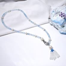頂級藍拓帕石 藍月光石 珍珠螺鈿 喉輪 3圈手鍊項鍊2用 單品 禮物