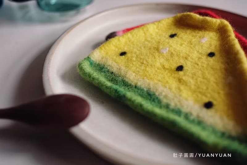 【體驗】夏日的山_羊毛氈山形小物盤習作: 富士山, 西瓜與布丁