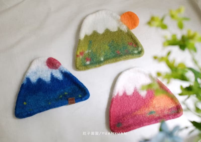 【體驗】夏日的山_羊毛氈山形小物盤習作: 富士山, 西瓜與布丁