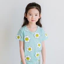 湖藍微笑雛菊-輕透空氣衣短袖韓國童裝-K24005