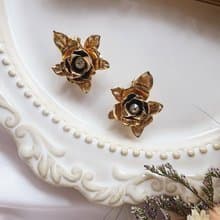 美國西洋古董飾品 / coro綻放金玫瑰萊茵夾式耳環/復古珠寶首飾