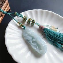 天然緬甸玉 翡翠 螭龍 如意 一葉致富 發財 包掛 禮物 車掛