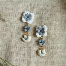 【鳥鳥花花】煙花花灰 小鳥軟陶耳環/耳夾 (單邊販售)