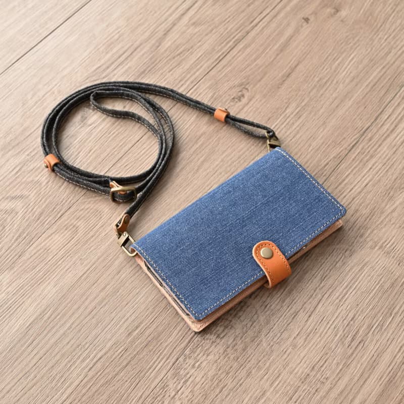 全機種対応 スマホケース 手帳型 【 岡山デニム 本革仕込み 】 アウトドア メンズ 誕生日 ギフト プレゼント スマホショルダー AB01M