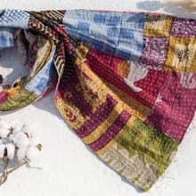 手縫紗麗布拼接絲巾/刺繡絲巾/刺繡圍巾/手縫紗麗線絲巾-英國花朵