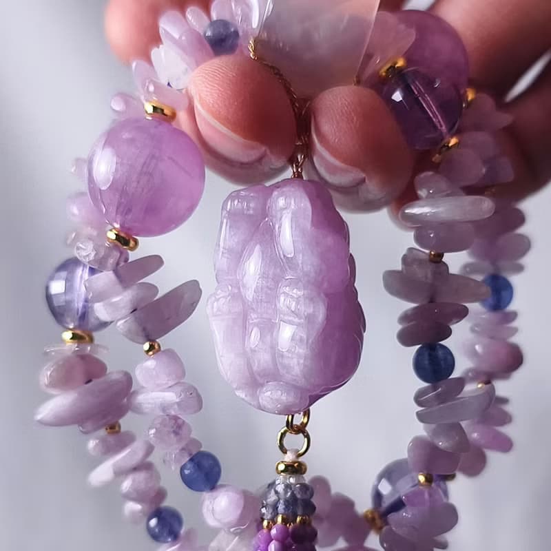 頂級紫鋰輝 獬豸 紫水晶 丹泉 雲母 珍珠 紫色 手鍊 單品 禮物
