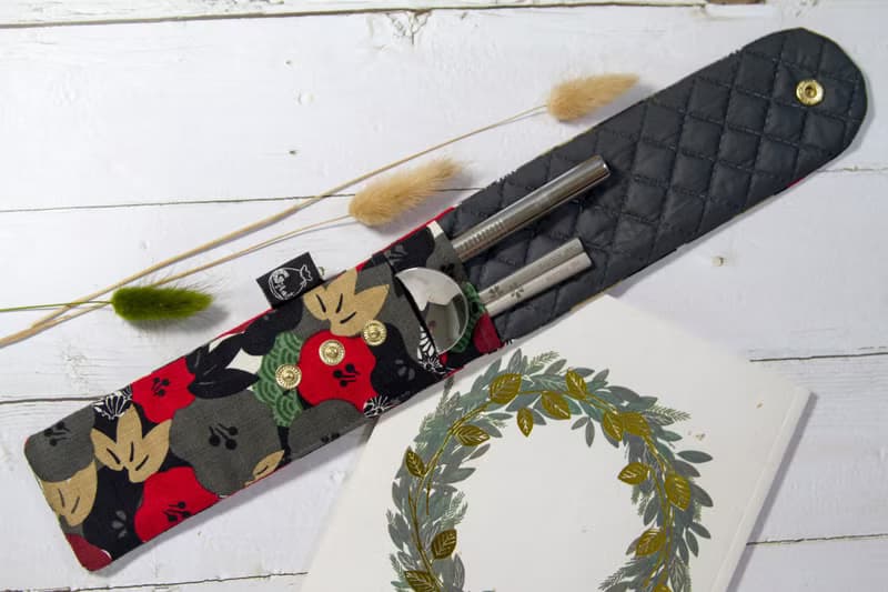 【Gi LAI】 6.5*26Cm環保雙層筷袋 餐具袋-山茶花