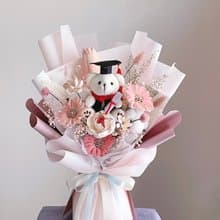 【不凋花乾燥花】粉色畢業小熊花束