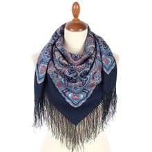 Pavlovo Posad Russian Shawl 100% Wool Scarf Wrap Silk Fringe 125x125 cm 2006-14