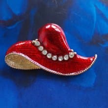 Vintage Jewelry 西洋古董飾品 紅色淑女帽子 別針