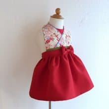 Kawaii Kimono Bib Dress(日本和服圍兜) - 和小花 - Red