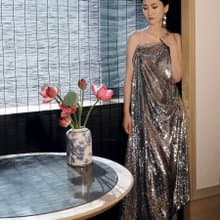 法式復古 銀色亮片晚禮服連身裙