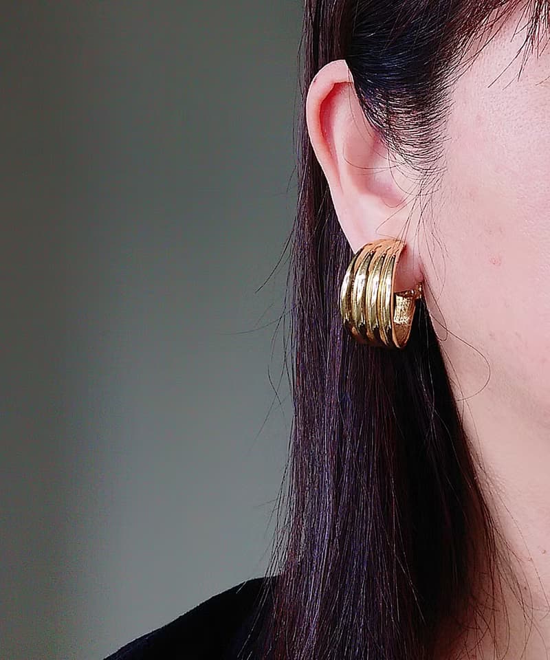 vintage jewelry  華麗艷金半環式 夾式耳環