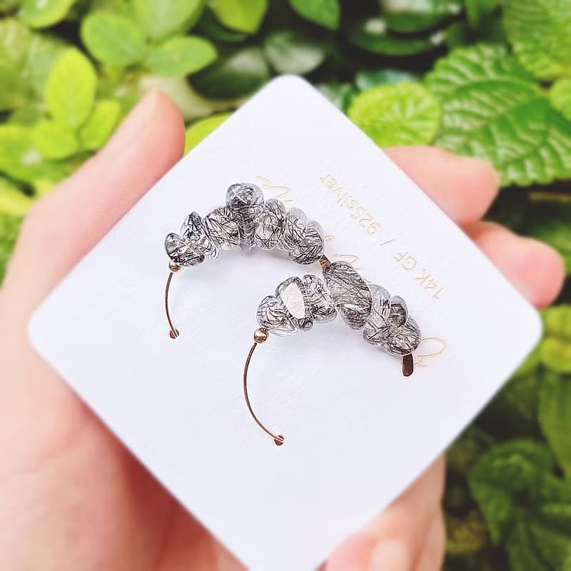 輕珠寶純淨透體黑髮晶耳環水晶