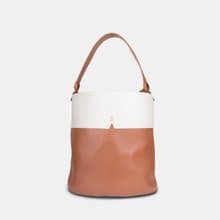 Gaia Jumbo 素皮革 水桶包 側背包 手拿包 棕色x米白色