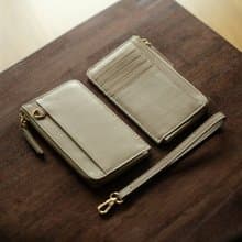 L-Zippy 卡片持有者錢包 - 米色 (真皮皮夾) - 個性化錢包