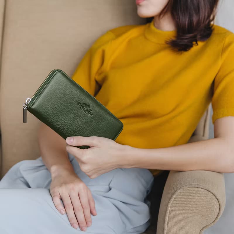 LUCKY - MINIMAL SOFT COW LEATHER WOMEN LONG WALLET-GREEN