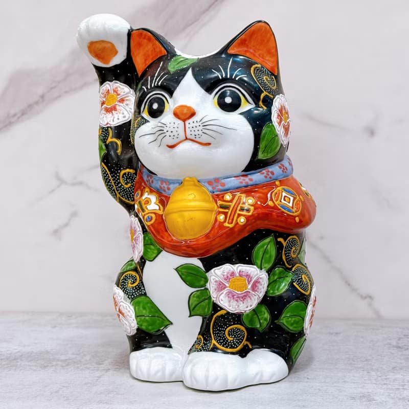 【華貴聚福】日本九谷燒招財貓 | 黑地華盛