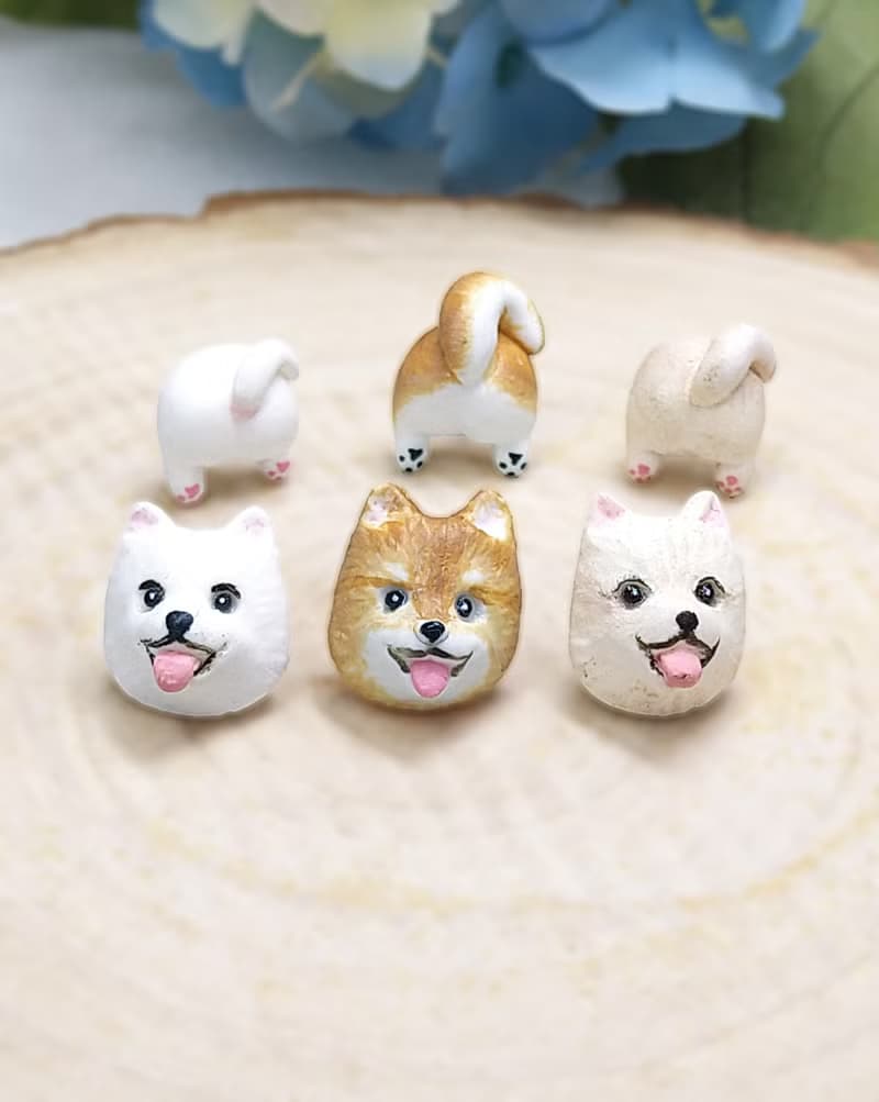全手作 啡色 松鼠狗耳環 博美犬耳環 防敏感耳針 耳釘/耳夾