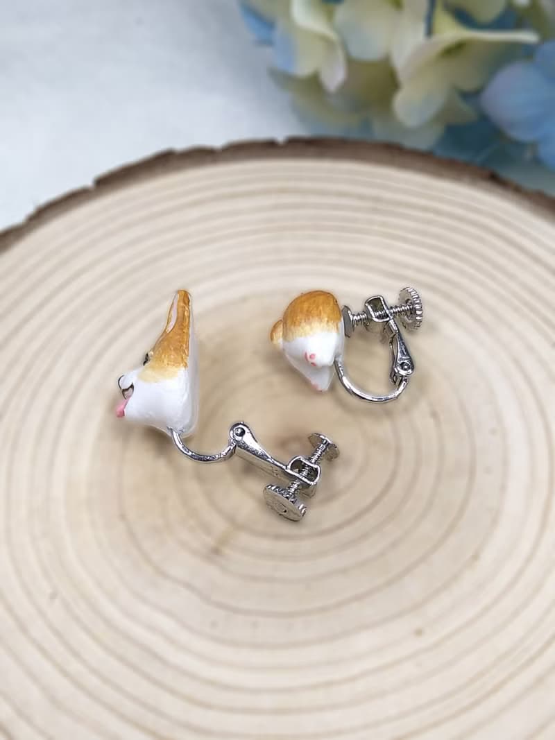 全手作 啡色 松鼠狗耳環 博美犬耳環 防敏感耳針 耳釘/耳夾