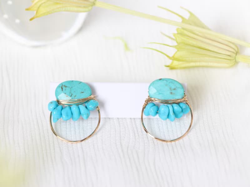14kgf-turquoise×turquoise wrap pierced earrings/can change to clip-on