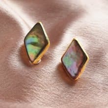 金箔パール　ピアス・イヤリング　メタリックカーキ Hishi　|　 淡水パール　金箔 カーキグリーン