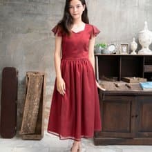 Red wedding dress vintage style chiffon ruffle party dress bridesmaid dress