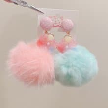大大顆毛毛球小花 撞色/新色 療癒系手作耳環 無痛耳夾/耳針
