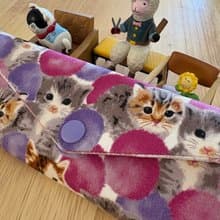 文青風環保純棉筷袋 夢幻貓咪 氣質泡沫紫 日本 潮物 收納 手作