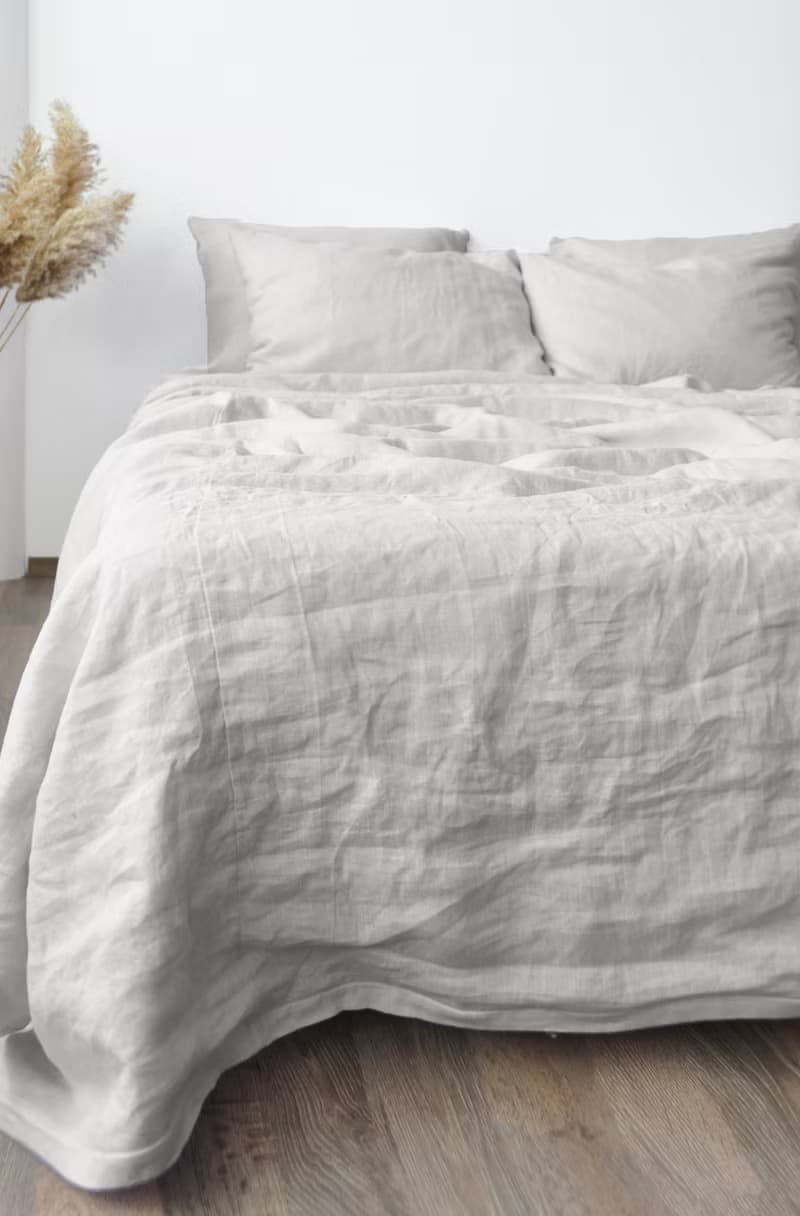 Light gray linen flat sheet / Linen bedsheet / Softened stonewashed linen sheet