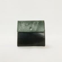 Cramy L字フラップウォレット　英国産ブライドルレザー　Green×日本産仔牛革　Black