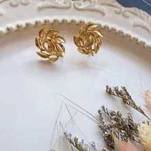 美國西洋古董飾品/ NAPIER金色旋葉團夾式耳環/復古早期首飾