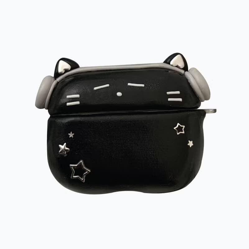 戴耳機的黑貓 韓國手工 AirPods 保護殼