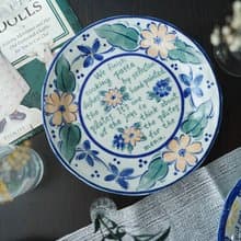 日本雜貨-西班牙花朵彩繪陶瓷餐盤