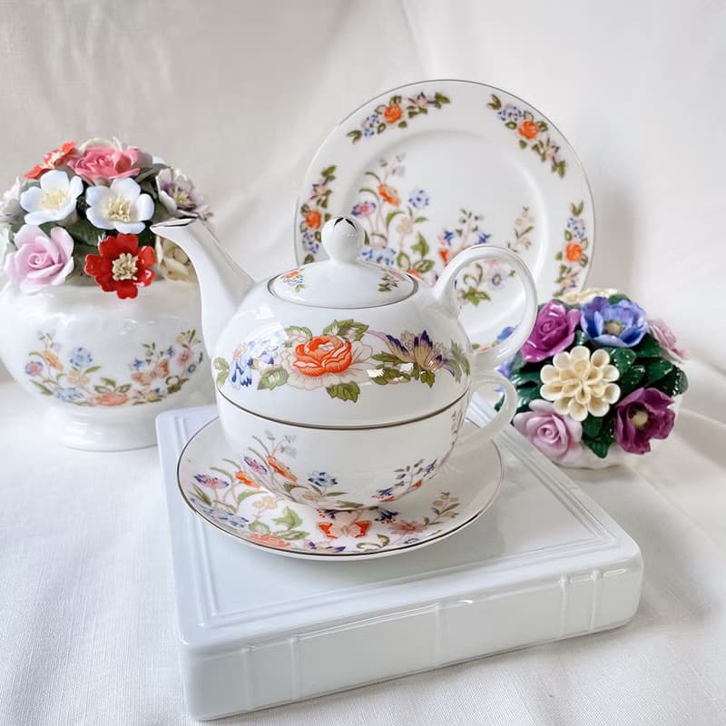 英國Aynsley 小屋花園 骨瓷獨享杯壺組