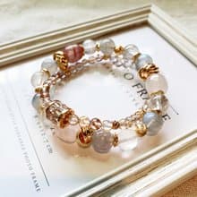 丁香紫玉/銀髮晶/灰月光石/銅髮晶 手作設計款能量水晶手鍊雙鍊組