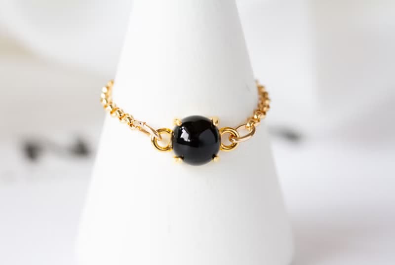オニキス カボションチェーンリング　ゴールド onyx Rings