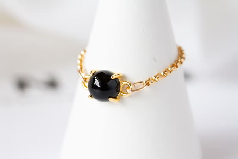 オニキス カボションチェーンリング　ゴールド onyx Rings